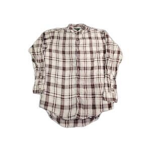 Vtg J.Crew Shirt Men's Size M Plaid Button Down 90s Brown 100% Linen Za3-22
